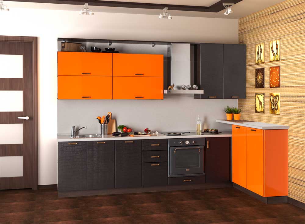 кухня на заказ оранжевый шоколадный